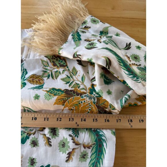 Antonio Melani White Floral Linen Dress, Feather Cuff Detail, Size 4 - Picture 10 of 12